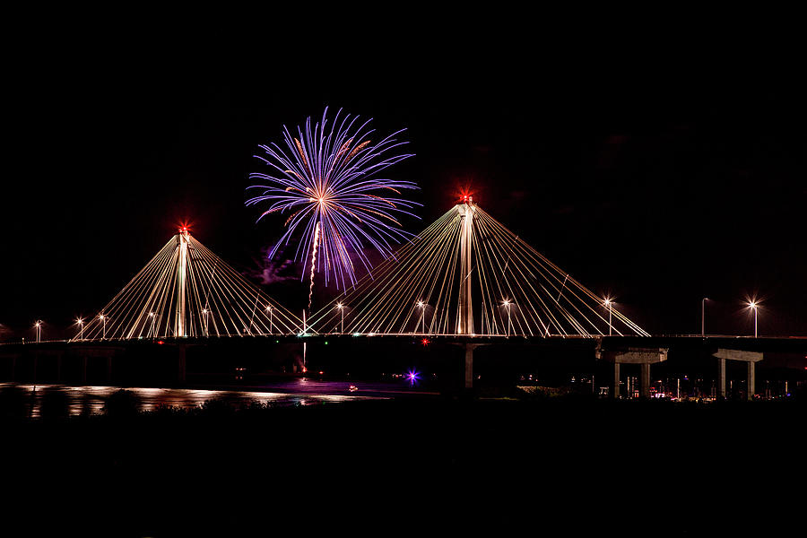 Clark Bridge Fireworks Photograph by Joe Kopp