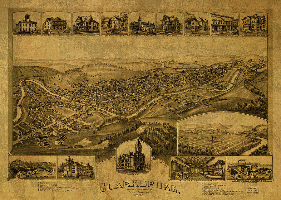 Vintage Mixed Media - Clarksburg West Virginia Vintage City Street Map 1898 by Design Turnpike
