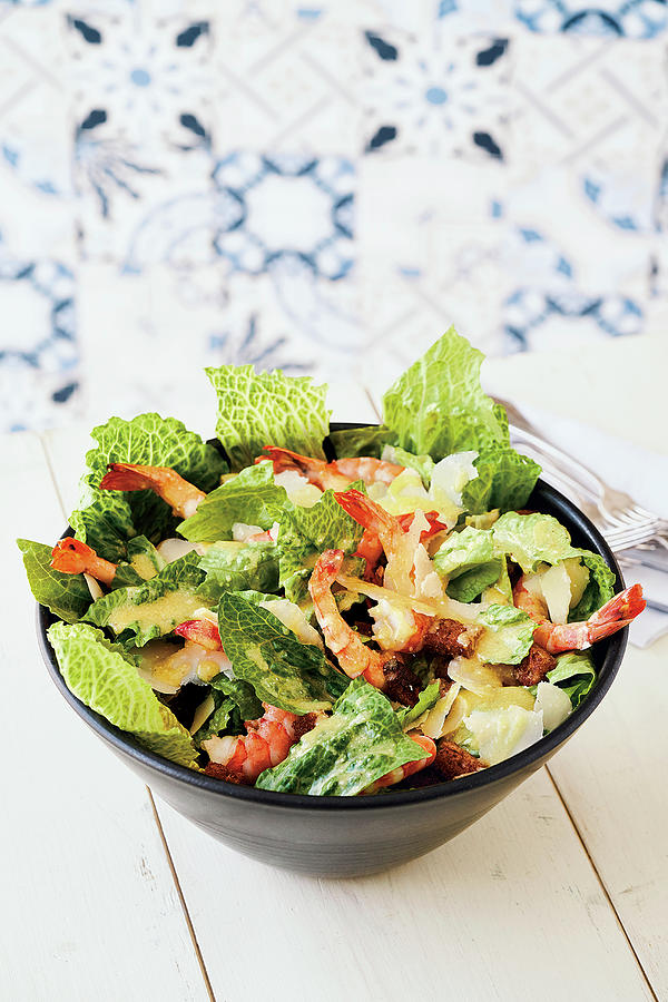 Classic Caesar Salad With Prawns Photograph by Tre Torri