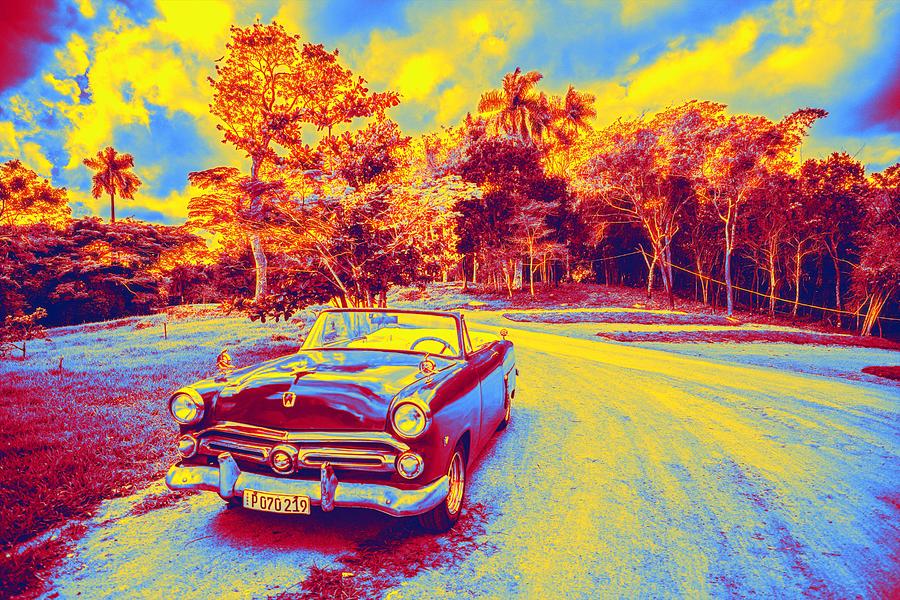 Classic Car gradient neon coloring by Ahmet Asar, Asar Studios Painting by Celestial Images