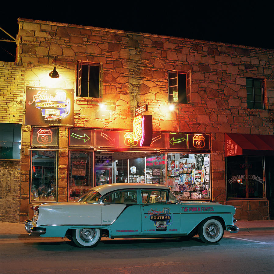 Classic Car Outside Route 66 Photograph by Gary Yeowell