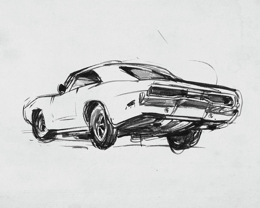Classic Car Sketch I Painting by Annie Warren