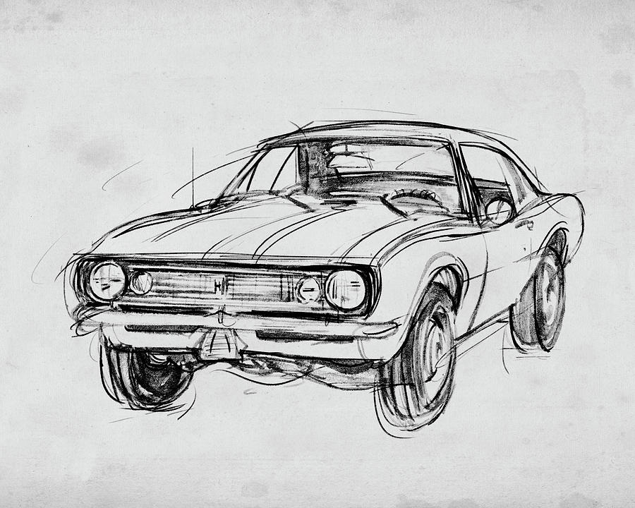 Automobiles Painting - Classic Car Sketch IIi by Annie Warren