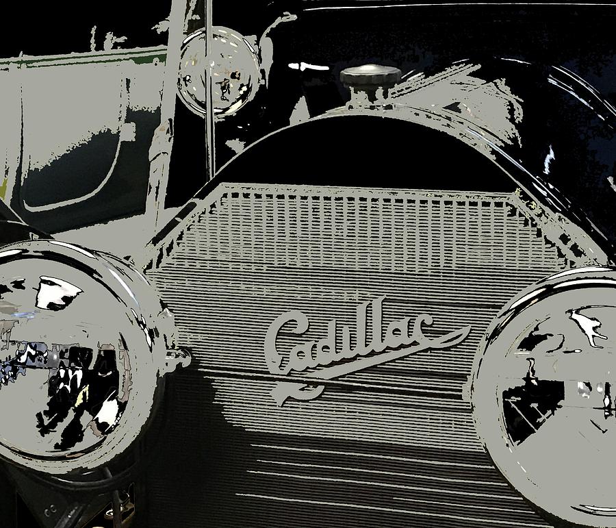 Cadillac Classic Car Black and White Mixed Media by Joan Stratton
