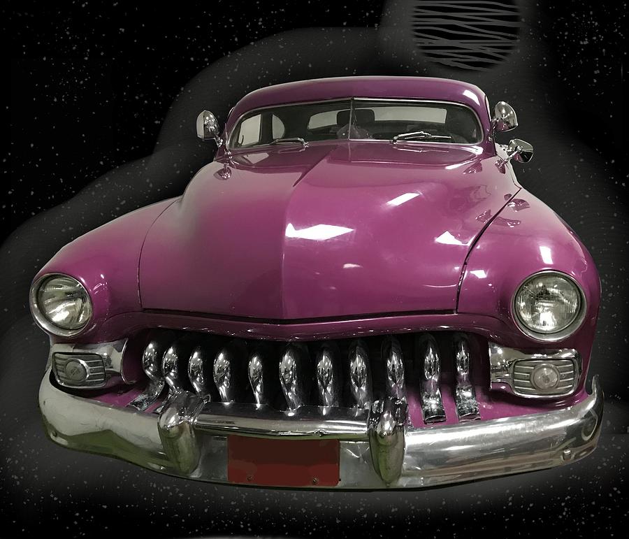 Classic Car in Purple  Mixed Media by Joan Stratton