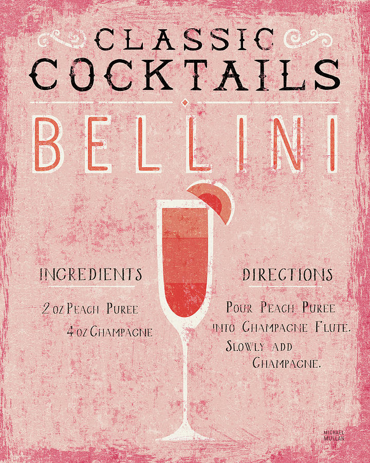 Cocktail Painting - Classic Cocktails Bellini Pink by Michael Mullan