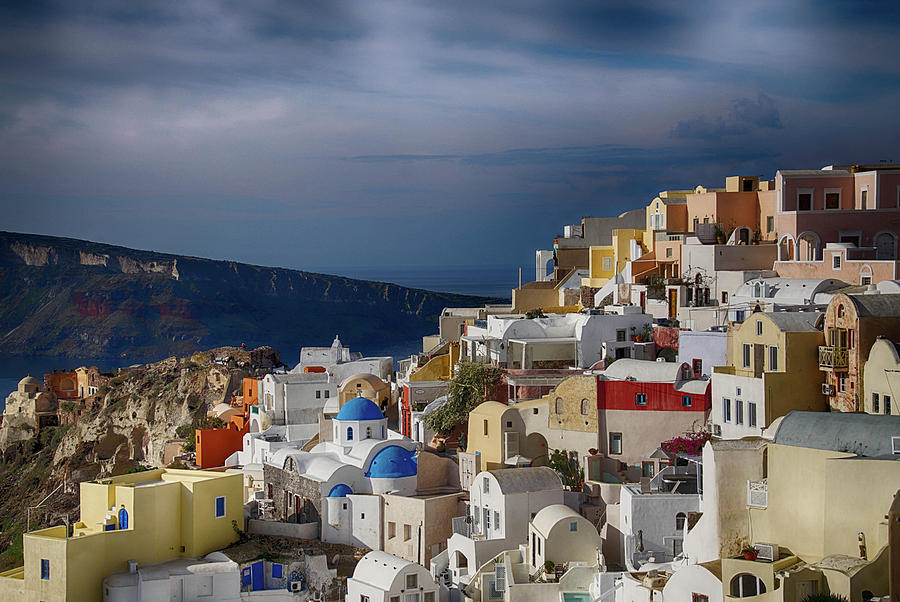 Classic Greek white and blue buildings  Photograph by Steve Estvanik