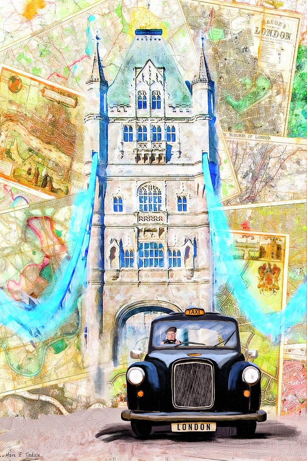 Black Cab - Vintage London Map Collage Mixed Media by Mark Tisdale