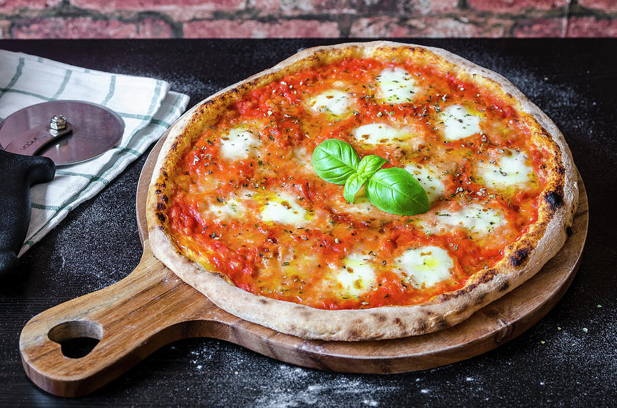 Classic Pizza Margherita Made With A Sourdough Base, Tomato Sauce With Oregano And Olive Oil, Mozzarella Cheese And Fresh Basil Photograph by Giulia Verdinelli Photography