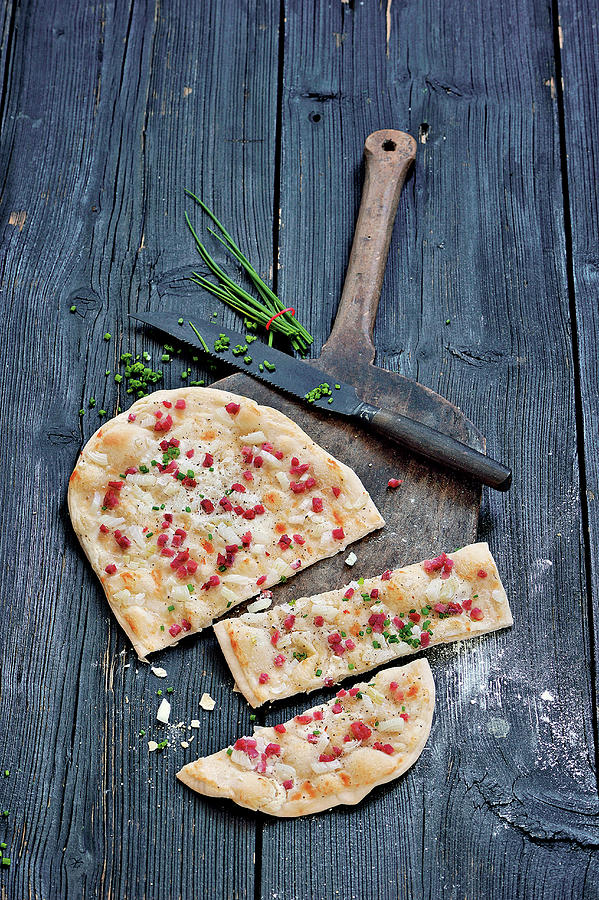 Classic Tarte Flambe With Bacon And Chives Photograph by Tre Torri
