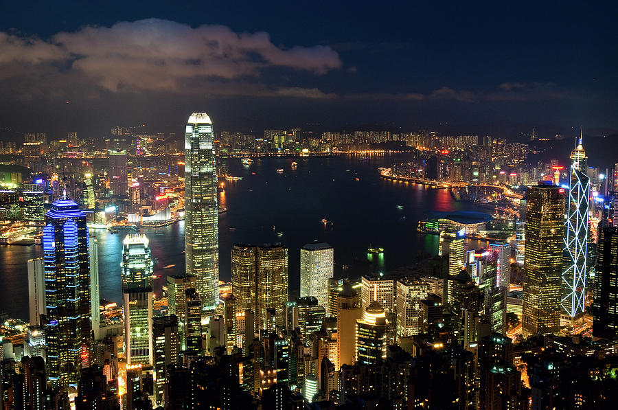 Classic View Of Hong Kong Skyline At Photograph by Tom Bonaventure