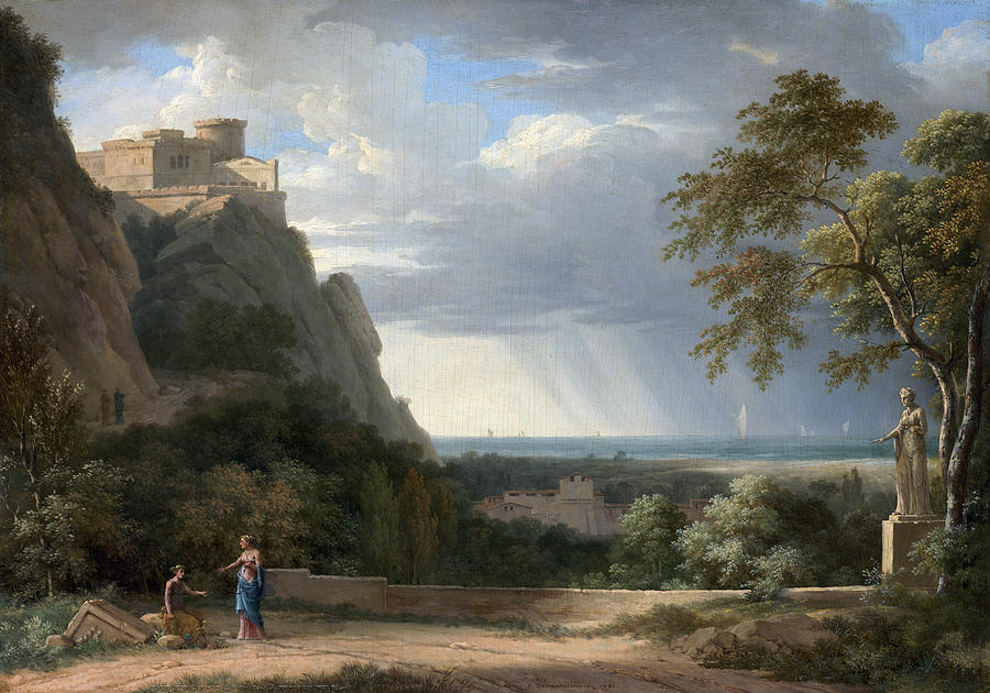 Classical Landscape with Figures and Sculpture, 1788 Painting by Pierre-henri De Valenciennes