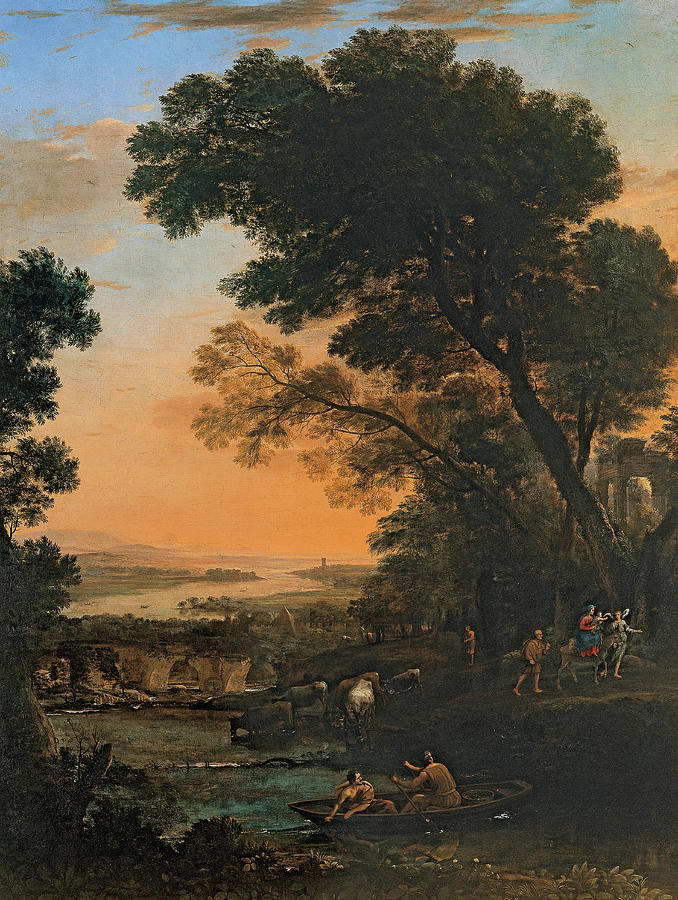 Claude Lorraine -Chamagne, 1604/5-Rome, 1682-. Pastoral Landscape with the Flight into Egypt -166... Painting by Claude Lorraine -c 1604-1682-