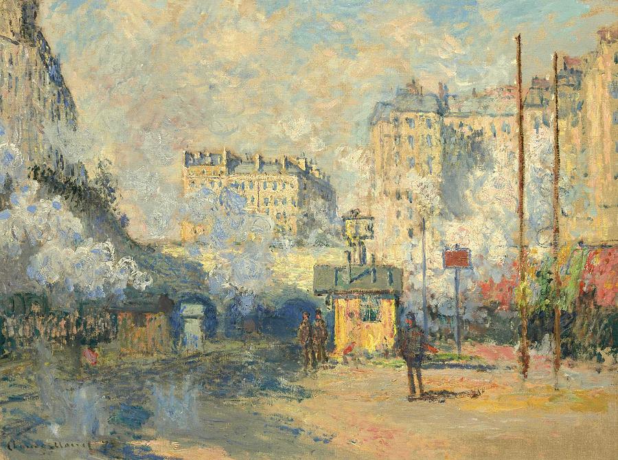 Up Movie Painting - Claude Monet  1840-1926  Exterior of Saint-Lazare station, sun effect by Celestial Images