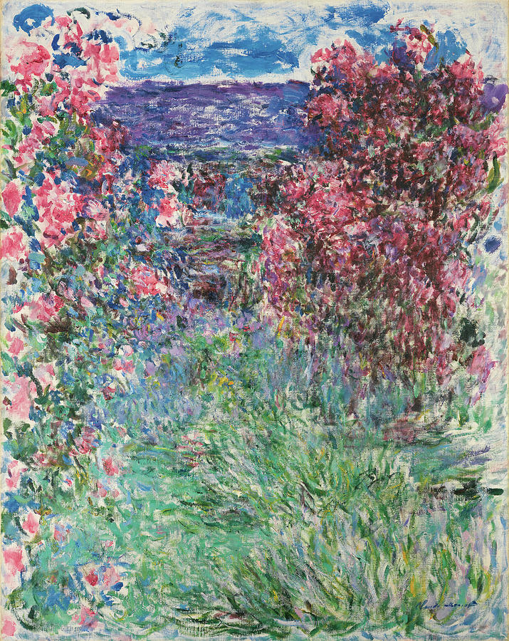 Claude Monet -Paris, 1840-Giverny, 1926-. The House among the Roses -1925-. Oil on canvas. 92.3 x... Painting by Claude Monet -1840-1926-