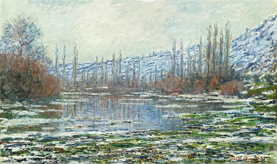 Claude Monet -Paris, 1840-Giverny, 1926-. The Thaw at Vetheuil -1880-. Oil on canvas. 60 x 100 cm. Painting by Claude Monet -1840-1926-