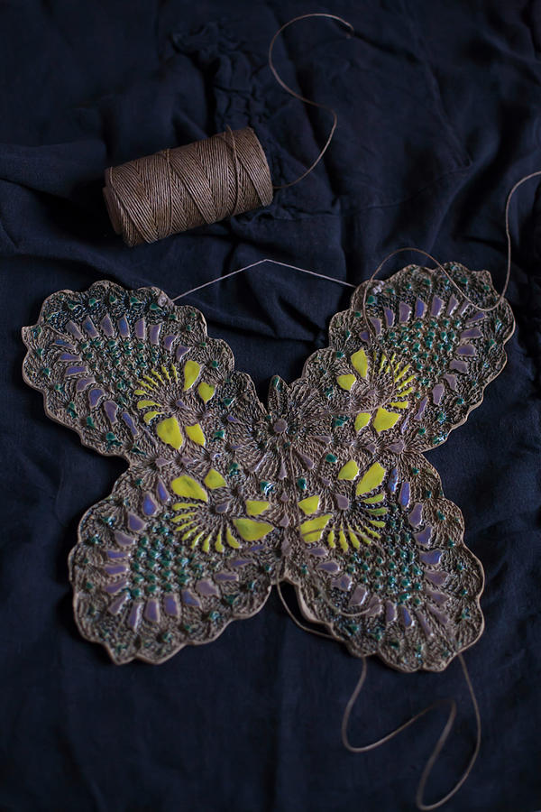 Clay Butterfly Embossed With Lace Pattern And Painted Photograph by Alicja Koll
