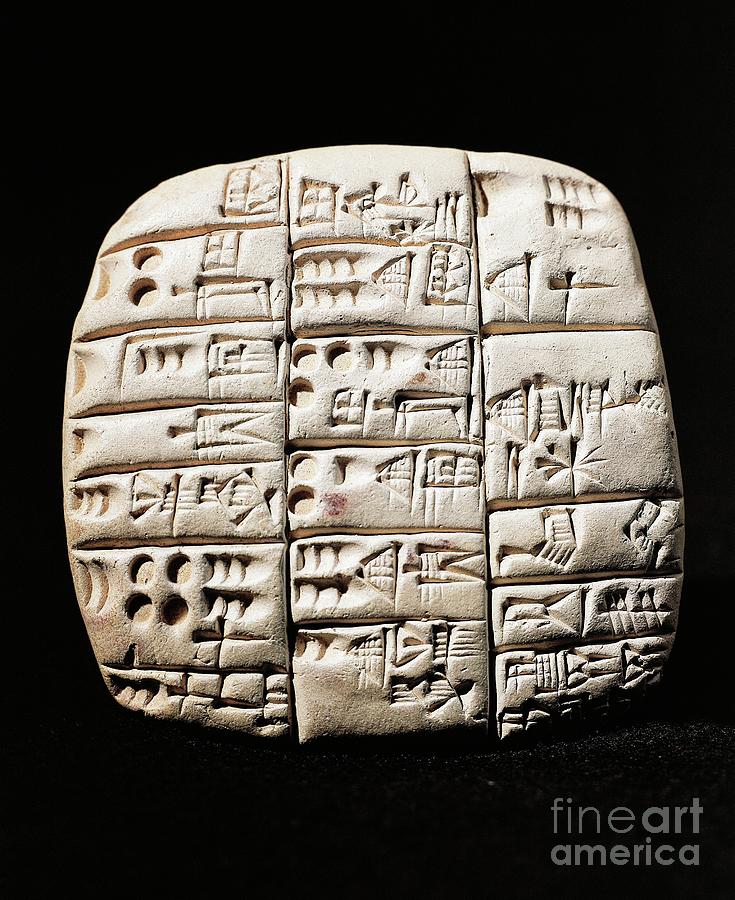 Clay Tablet In Cuneiform Script With Count Of Goats And Rams, From Tell Telloh Ancient Ngirsu, Iraq Photograph by Iraqi School