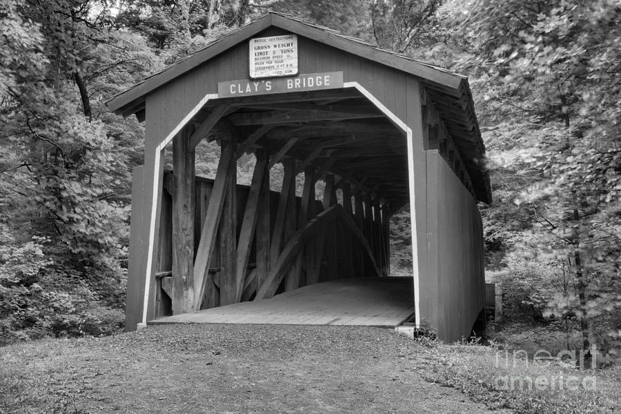 Clays Covered Bridge Black And White Photograph by Adam Jewell