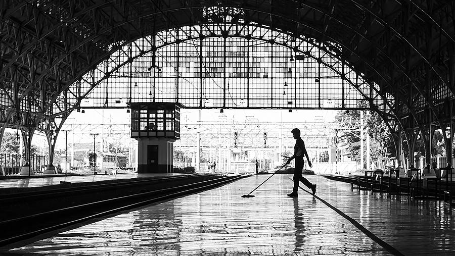 Black And White Photograph - Clean The Floor by Maria Adriani