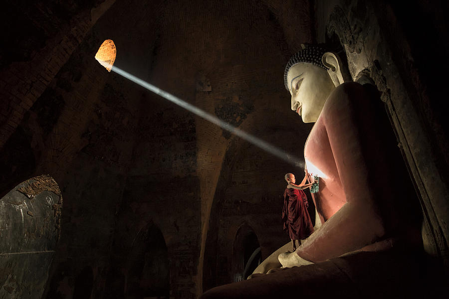 Buddha Photograph - Cleaning The Buddha by Gunarto Song