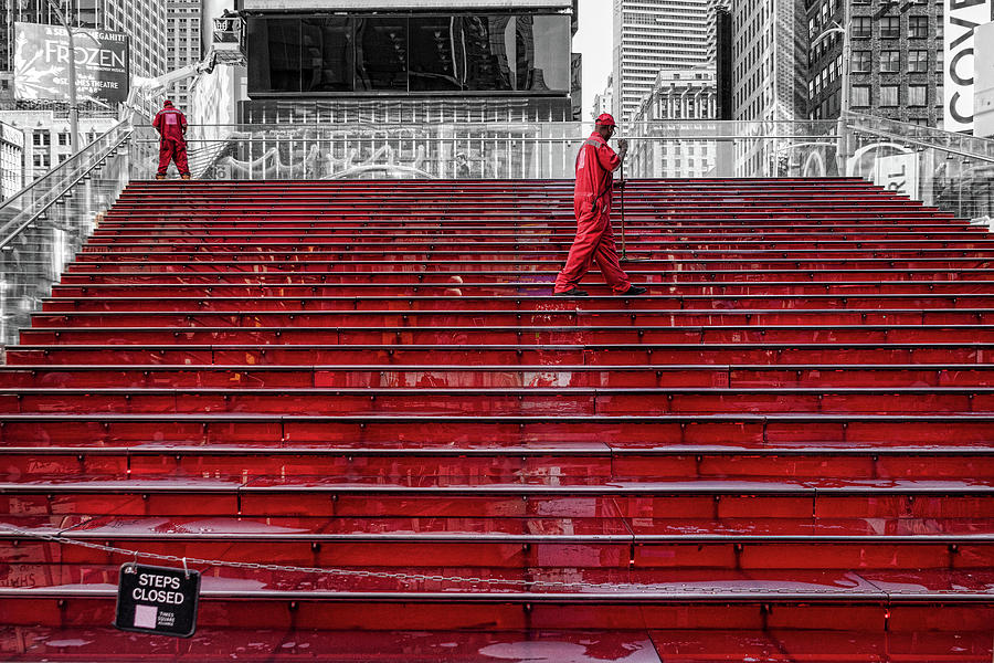 Cleaning the Red Steps Photograph by Sharon Popek