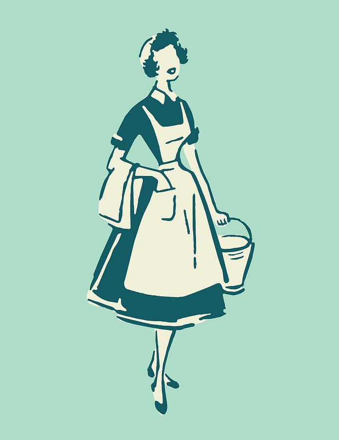 Vintage Drawing - Cleaning Woman by CSA Images