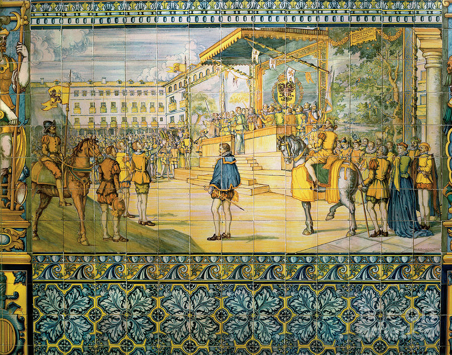 Clebrations In Valladolid In Honor Of Philip II Of Spain In Mai 1559. Azulejos De Lecole De Talavera Au Palais De La Famille Pimentel, Valladolid. Painting by Spanish School