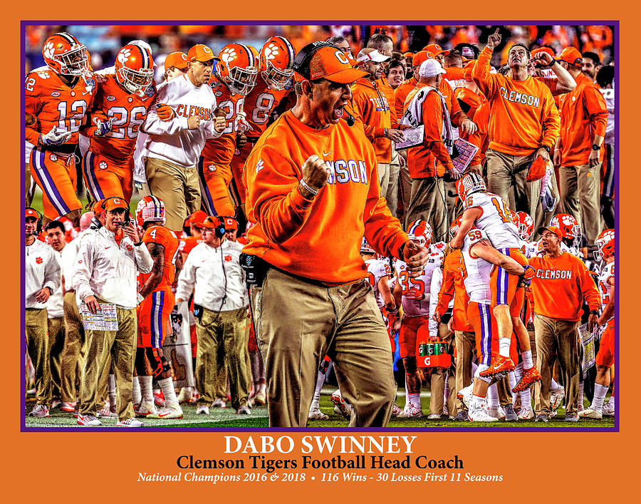 Clemson Tigers Painting - Clemson Tigers Dabo Swinney WC5 NCAA Football Art Orange  by Rich Image