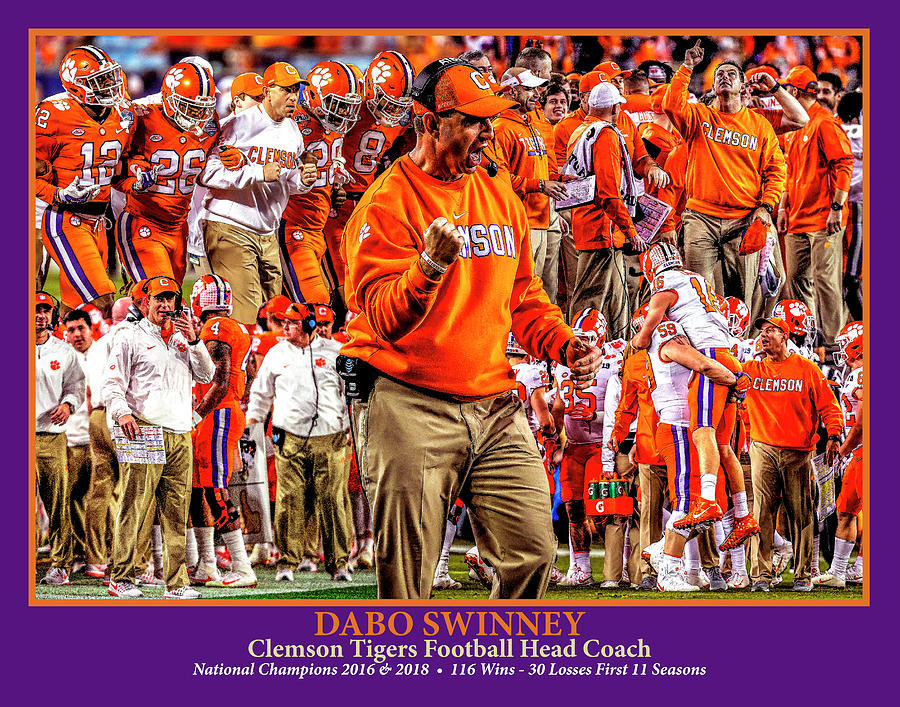 Clemson Tigers Painting - Clemson Tigers Dabo Swinney WC5 NCAA Football Art Purple by Rich Image