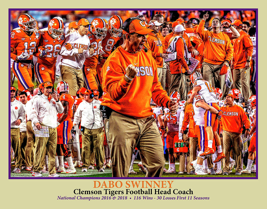 Clemson Tigers Painting - Clemson Tigers Dabo Swinney WC5 NCAA Football Art Tan by Rich Image