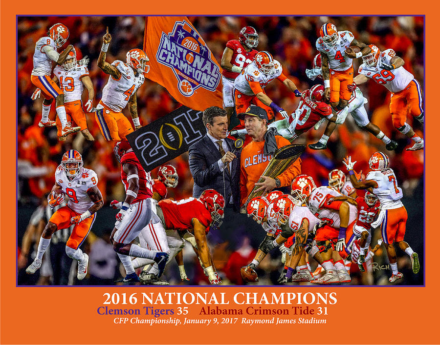 Clemson Tigers Painting - Clemson Tigers National Champions 2016 NCAA College Football Art 2 by Rich Image