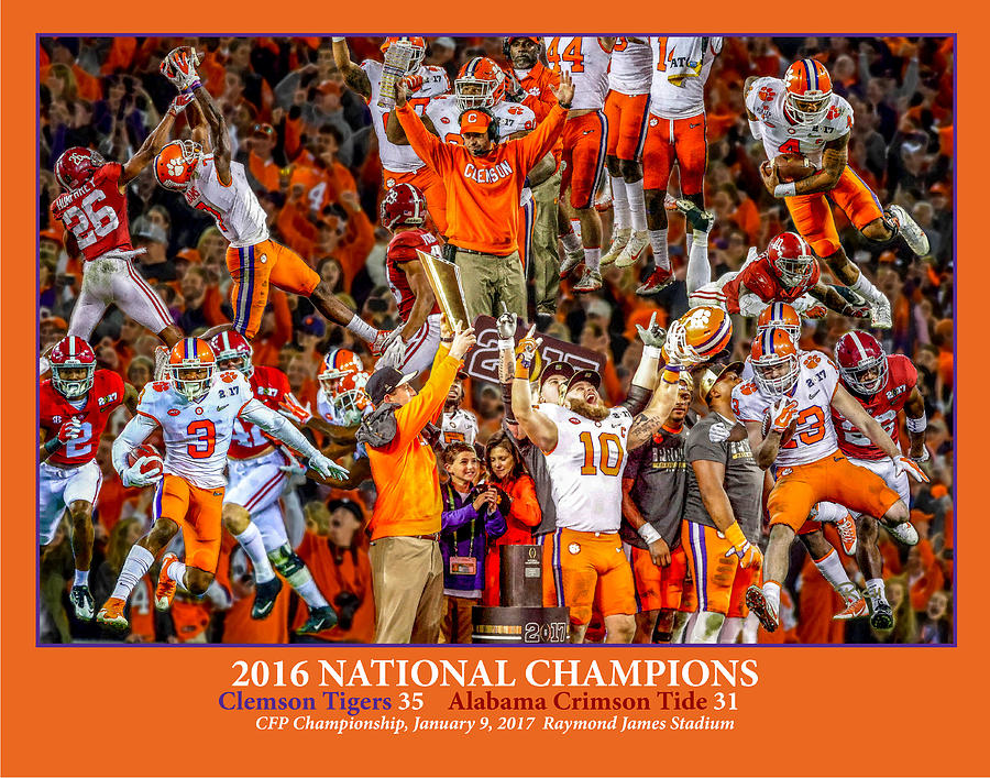 Clemson Tigers Painting - Clemson Tigers National Champions 2016 NCAA College Football Art 3 by Rich Image