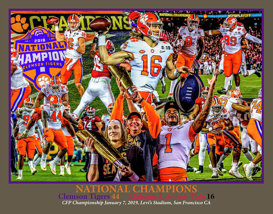 Clemson Tigers Painting - Clemson Tigers National Champions 2019 NCAA Football Art WC5 Gray by Rich Image