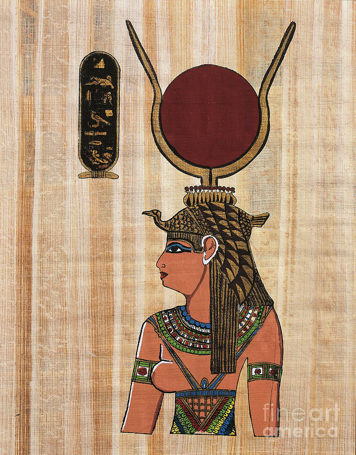Cleopatra Vii, Reconstruction Of A Relief From The Temple Of Kom Ombo, Papyrus Painting by Egyptian