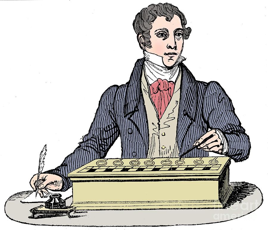 Clerk Using A Pascal Adding Machine Drawing by Print Collector