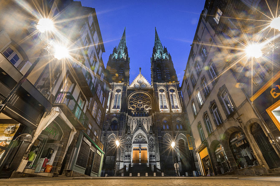 Architecture Photograph - Clermot-ferrand Cathedral In The Night by Cavan Images