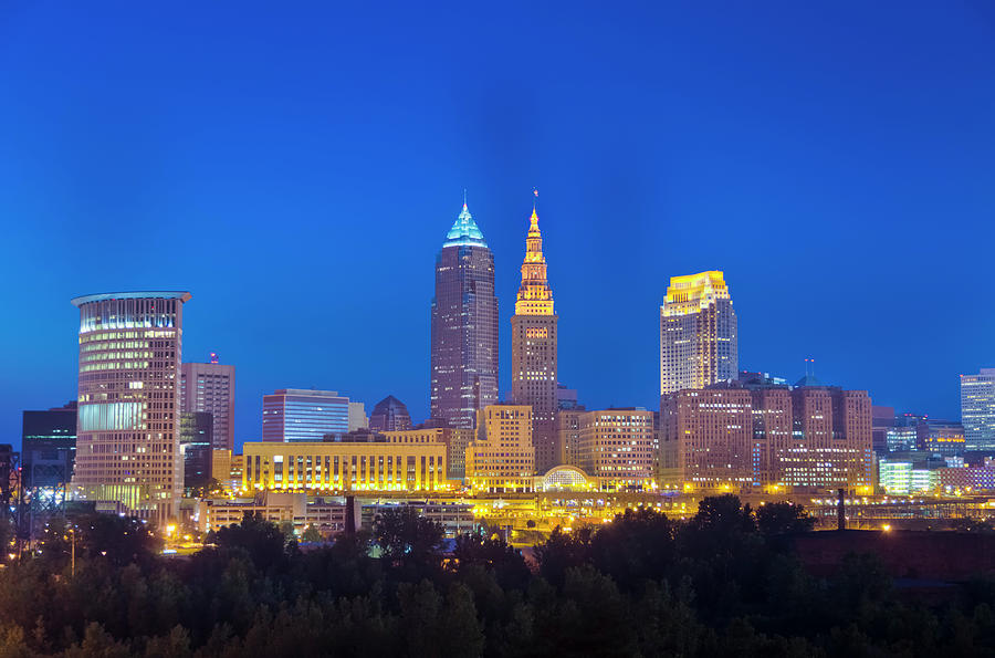 Cleveland Buildings Lit After Nightfall Photograph by Drnadig