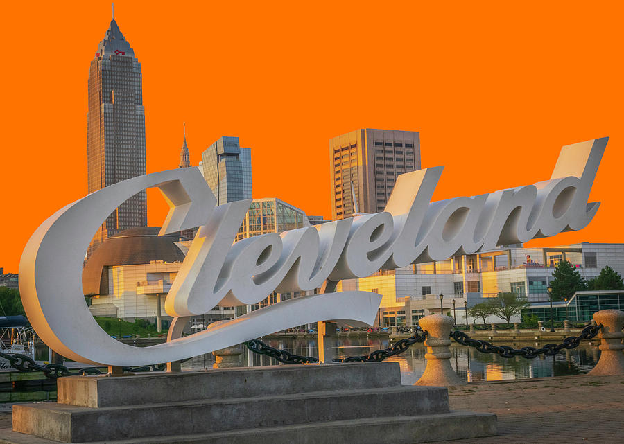 Cleveland City Skyline on Browns Orange Photograph by Aaron Geraud