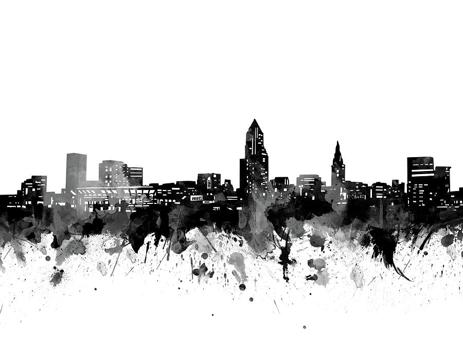 Cleveland Skyline Bw Digital Art