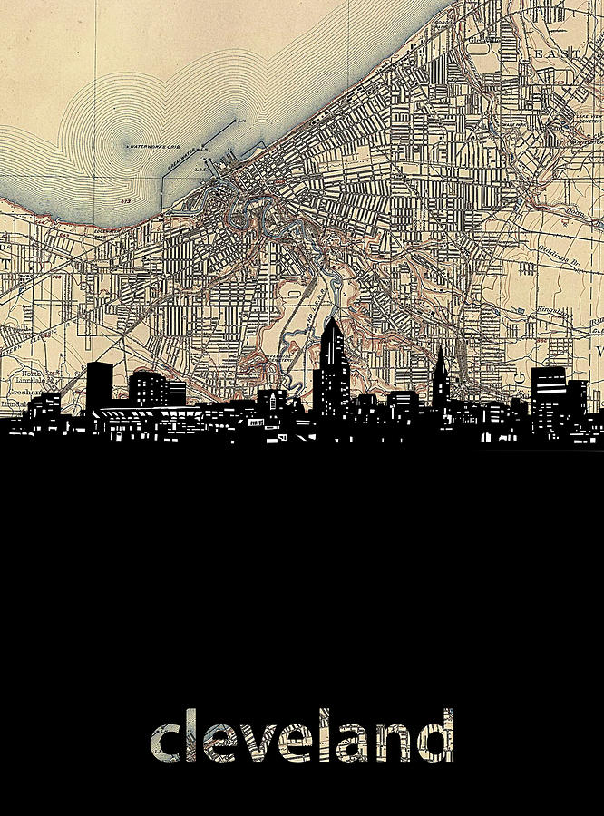 Cleveland Skyline Map Digital Art by Bekim M