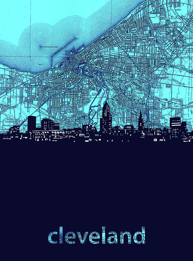 Cleveland Skyline Map Turquoise Digital Art by Bekim M