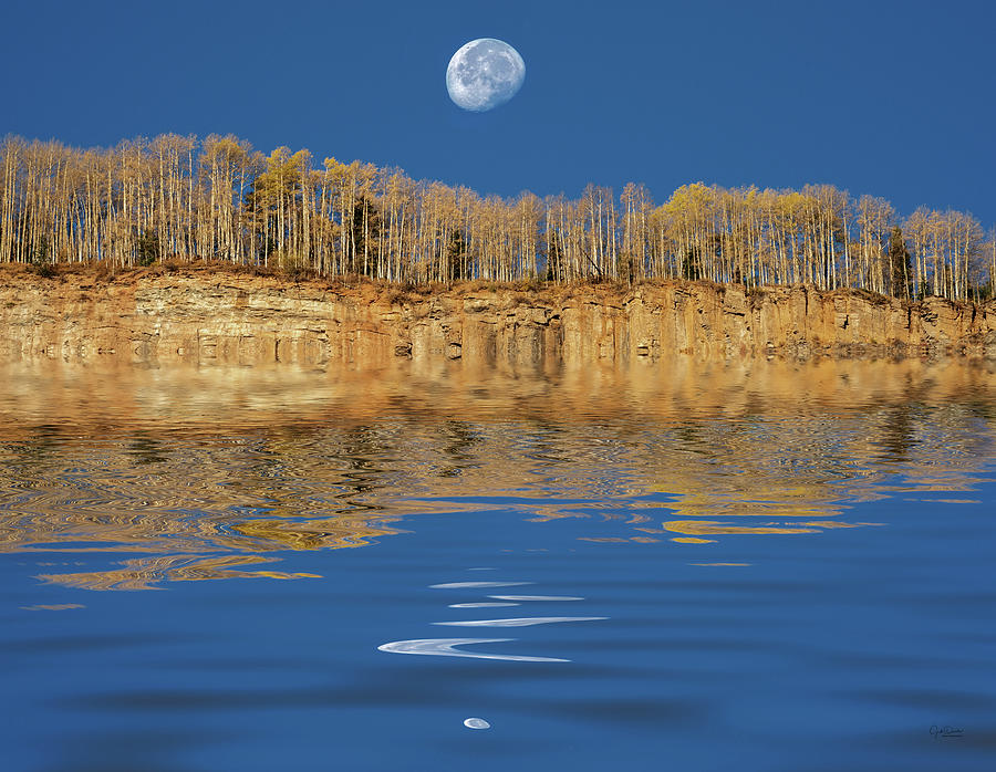 Cliff and moon water reflection Digital Art by Judi Dressler