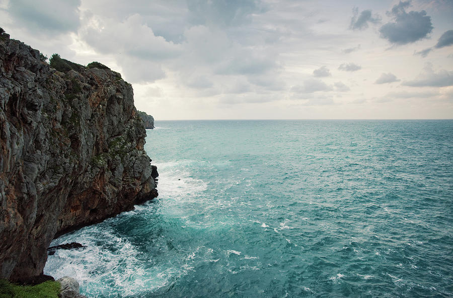Nature Photograph - Cliff Line And Stormy Mediterranean Sea by Guido Mieth