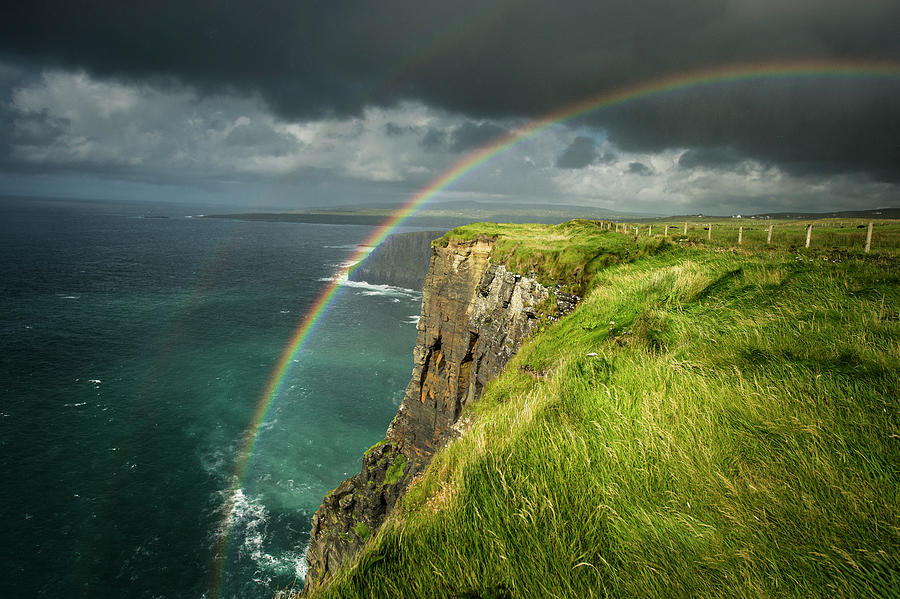 Nature Digital Art - Cliffs Of Moher, Rainbow Arching Over Cliff, Doolin, Clare, Ireland by George Karbus Photography