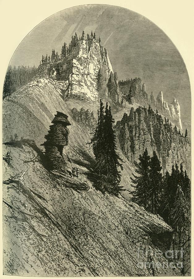 Cliffs On The Yellowstone Drawing by Print Collector