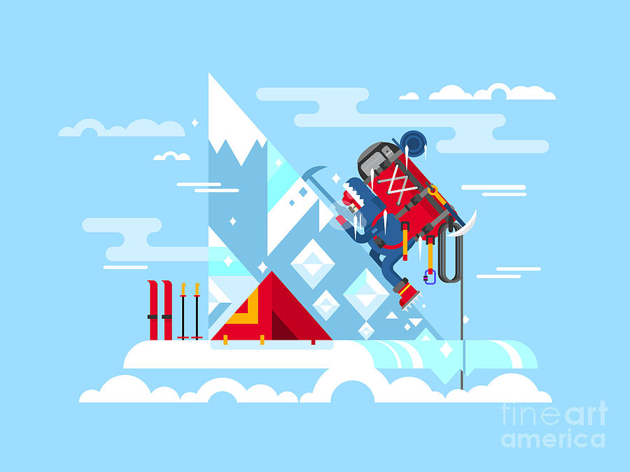 Strength Digital Art - Climber Conquers The Summit. Mountain by Kit8.net Strength Digital Art - Climber Conquers The Summit. Mountain by Kit8.net