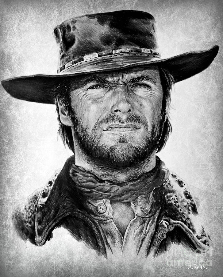 Clint Eastwood Drawing - Clint portrait 1 by Andrew Read