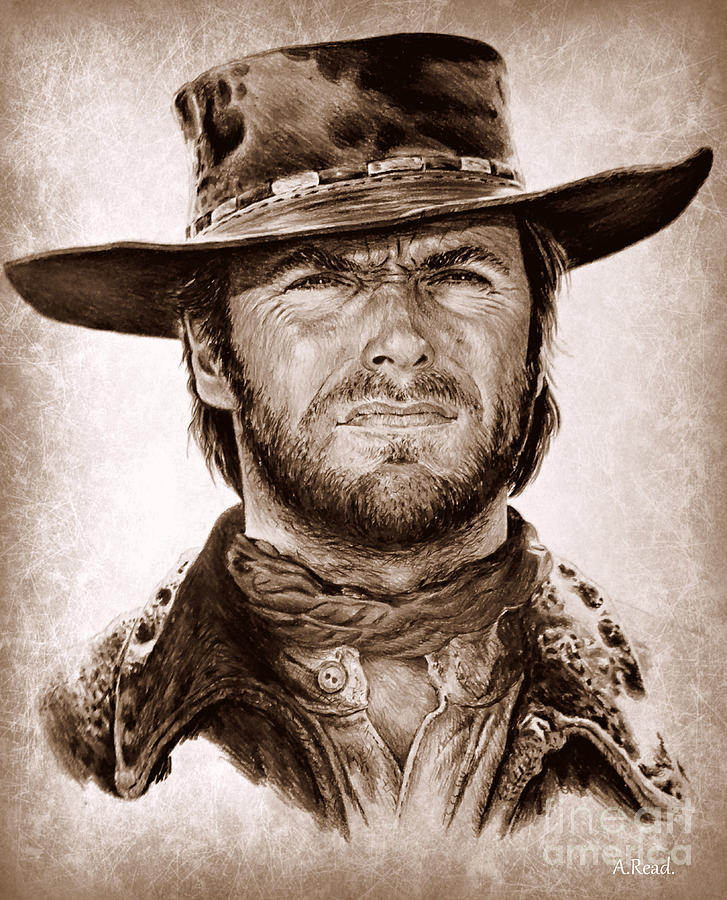 Clint Eastwood Drawing - Clint portrait 2 by Andrew Read