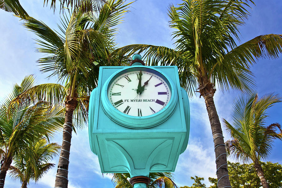 Clock At Fort Myers Beach Digital Art by Laura Zeid